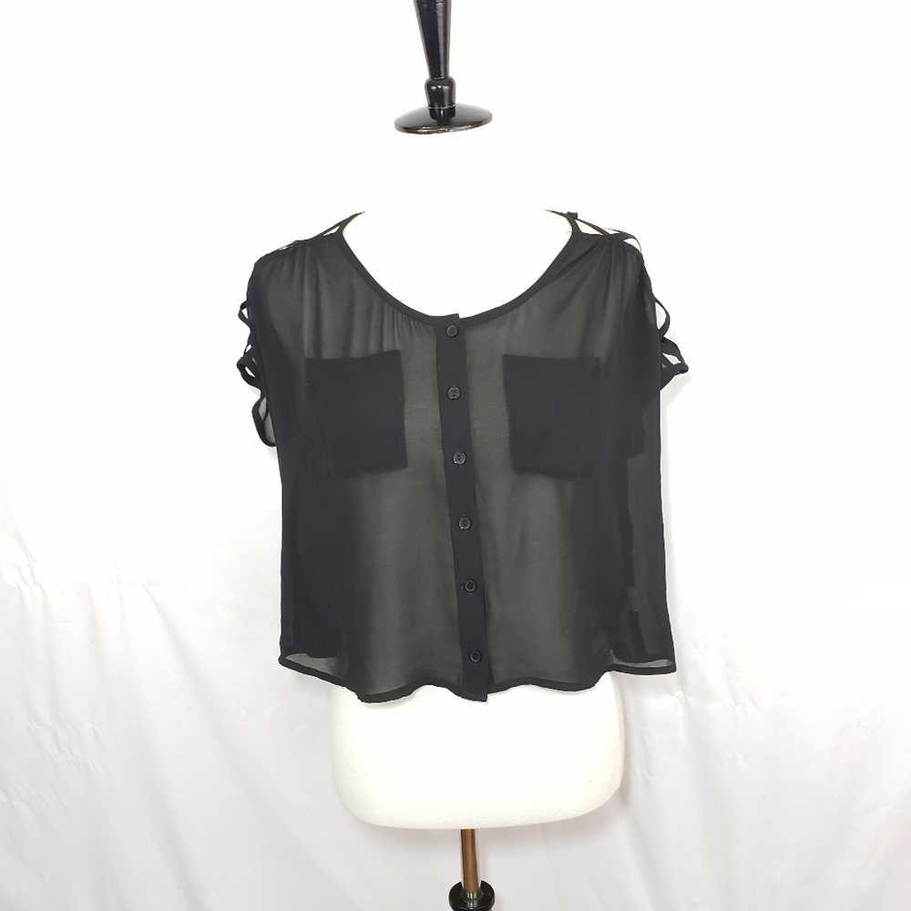 ♦️5/$20 Lost April Black Sheer Cropped Blouse M